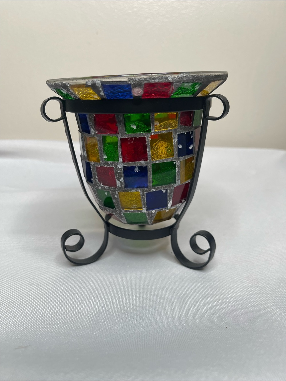 Multicolor Mosaic Glass Candle Holder -